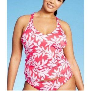 All In Motion Swimsuit Tankini Top Floral Tropical Pink Women's Size 14W NWT